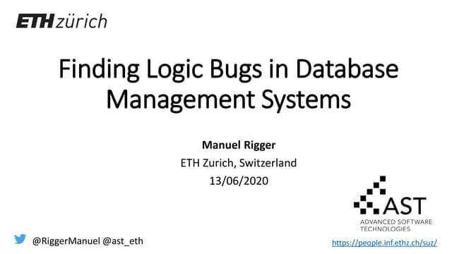 Finding Logic Bugs in Database Management Systems