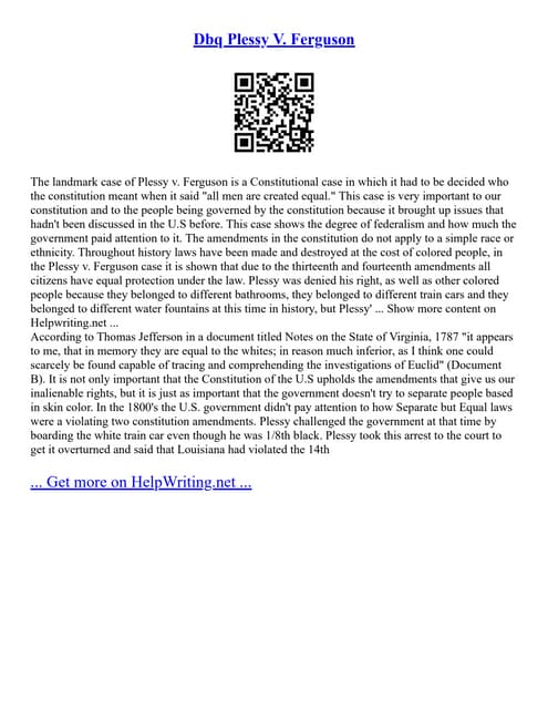 Plessy V Ferguson Essay PDF Plessy V Ferguson Essay PDF