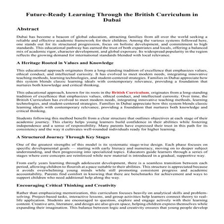 Future-Ready Learning Through the British Curriculum in Dubai