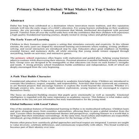 Primary School in Dubai: What Makes It a Top Choice for Families