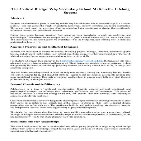 The Critical Bridge: Why Secondary School Matters for Lifelong Success