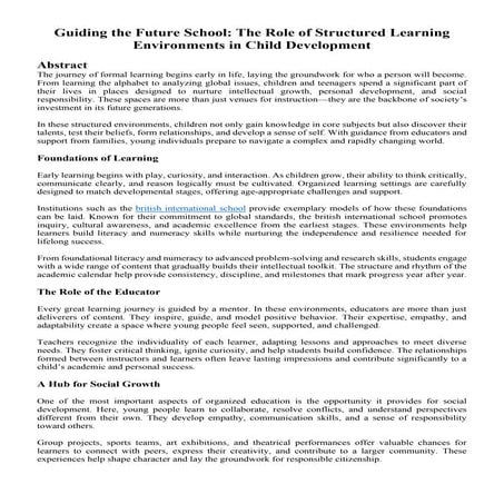 Guiding the Future School: The Role of Structured Learning Environments in Ch...