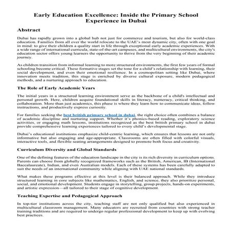Early Education Excellence: Inside the Primary School Experience in Dubai