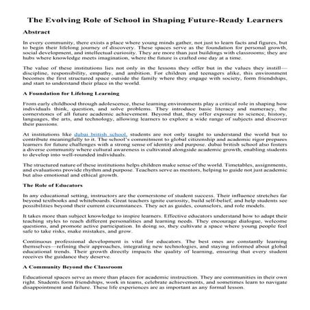 The Evolving Role of School in Shaping Future-Ready Learners