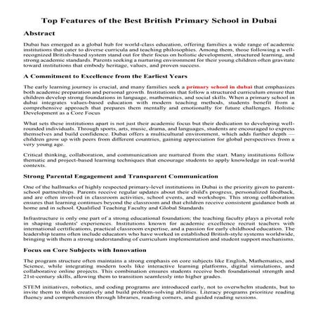 Top Features of the Best British Primary School in Dubai