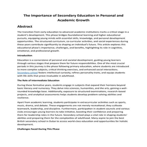 The Importance of Secondary Education in Personal and Academic Growth