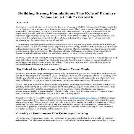 Building Strong Foundations: The Role of Primary School in a Child’s Growth