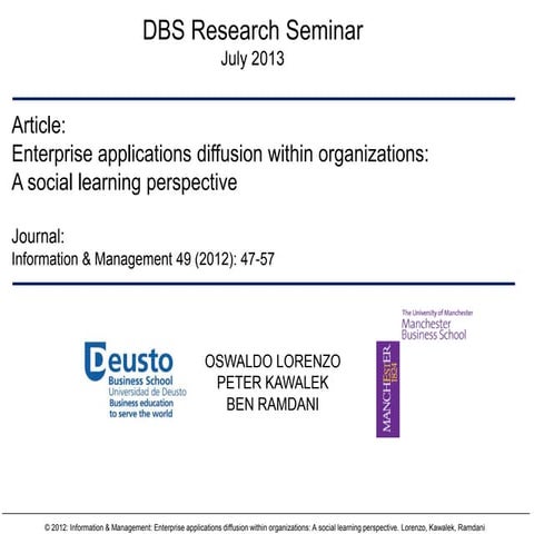 Enterprise applications diffusion within organizations: A social learning perspective