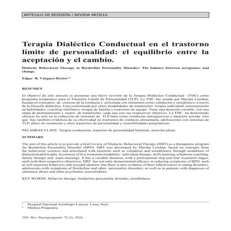 DBT - EQUILIBRIO ACEPTACIÓN Y CAMBIO. ATENCIÓN Psicológica Hospitalaria