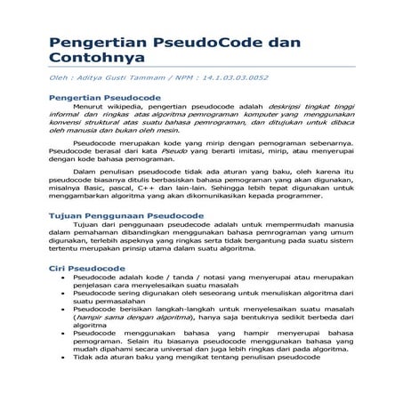 Pengertian pseudo code dan contohnya