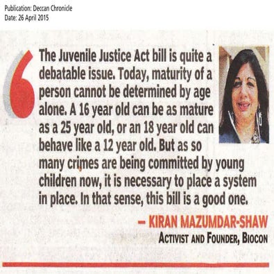 Deccan Chronicle - The Juvenile Justice Act bill is quite a debatable ...