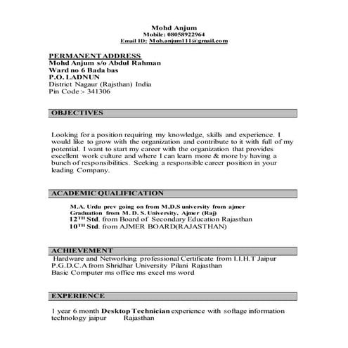 Mohsin Raza CV | DOC