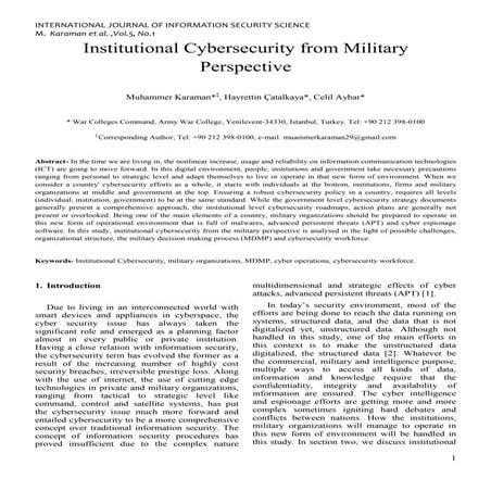 Institutional Cybersecurity from Military Perspective
