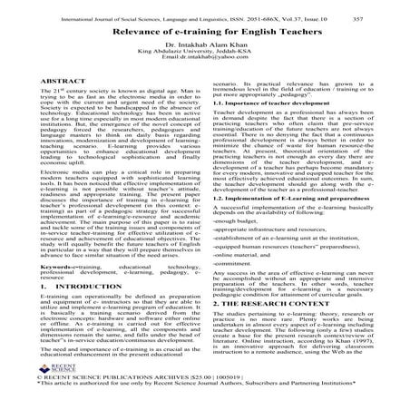 Relevance of e-training for English Teachers.published