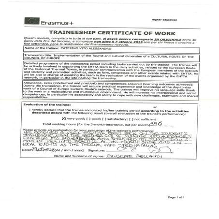 EHTTA traineeship certificate of work | PDF