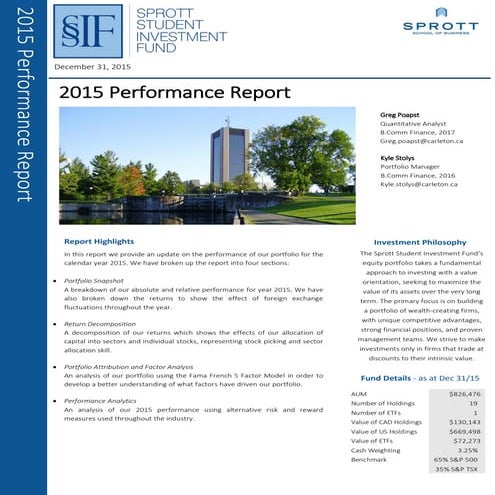 SSIF Performance Update for Investment Committee - FY2015