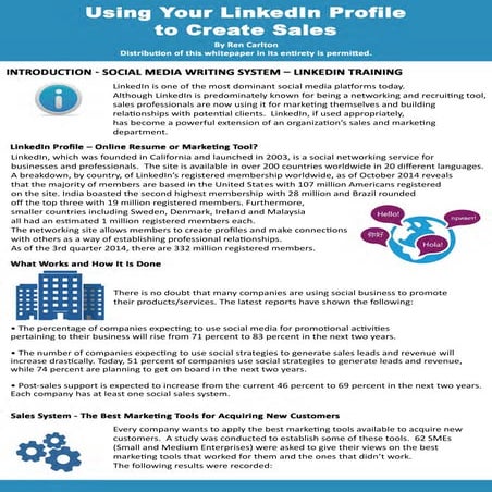 Using Your LinkedIn Profile to Create Sales By Ren Carlton v3 | PDF