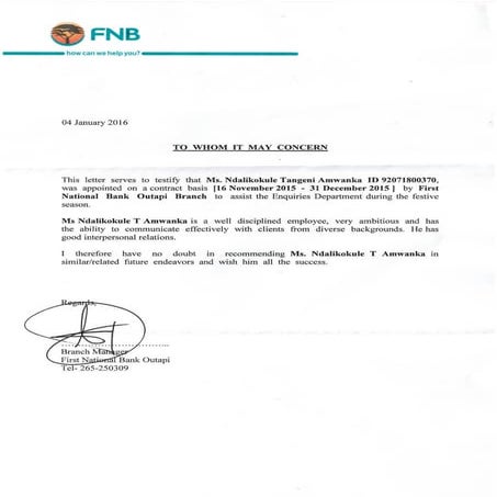 Outapi FNB testimonial | PDF