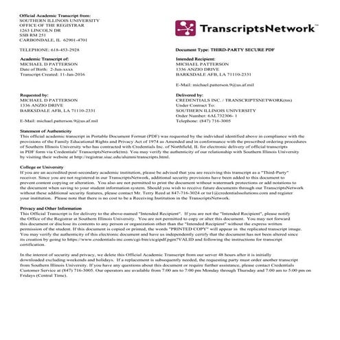 Bachelor's Degree Transcript