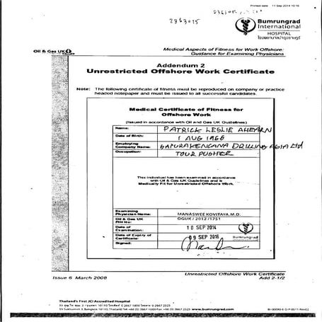 Offshore Work Certificate