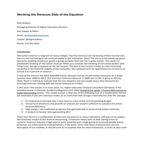 Working the Revenue Side of the Equation