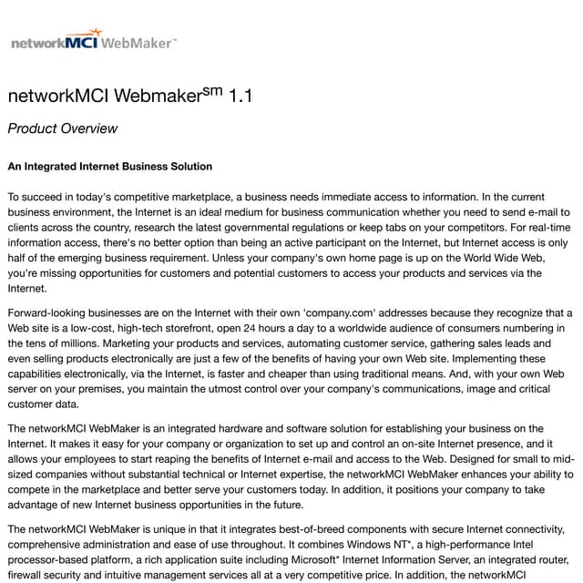 networkMCI WebMaker - Product Data Sheet