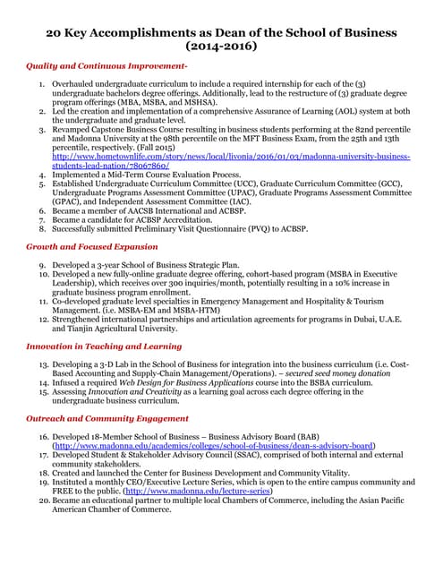 20 Key Accomplishments (C. Moorer)