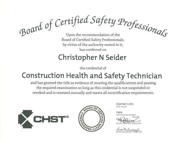 Seider CHST Certification PPT Seider CHST Certification PPT