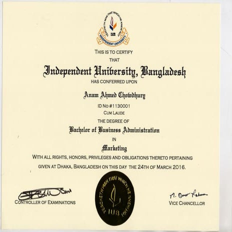 BBA ORIGINAL CERTIFICATE