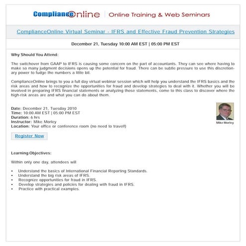 ComplianceOnline Virtual Seminar - IFRS and Effective Fraud Prevention Strate...