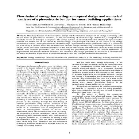 Flow-induced energy harvesting: conceptual design and numerical  analyses of a piezoelectric bender for smart building applications