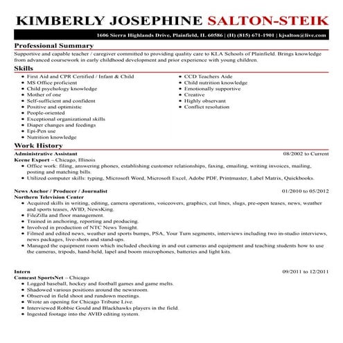 Kimberly Josephine Salton-Steik Resume 