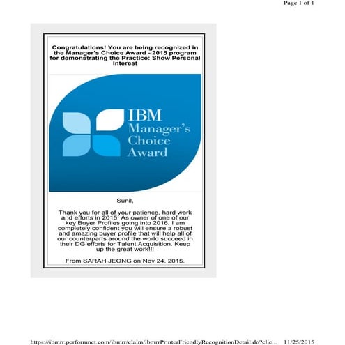 Managers Choice Award