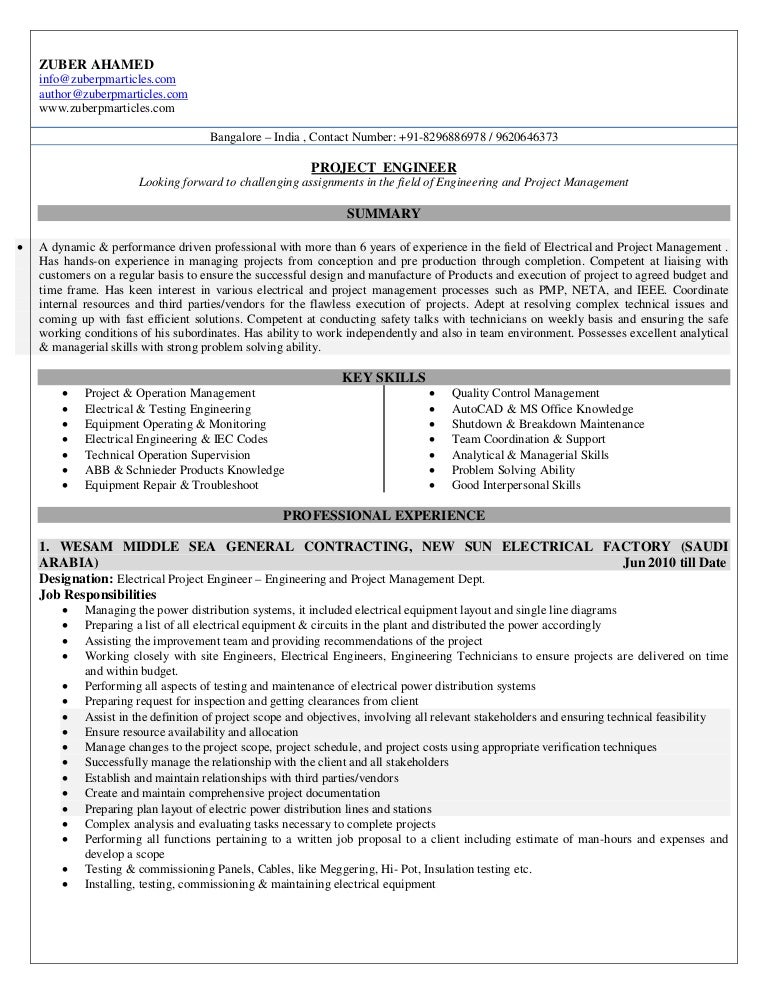 project engineer resume sample