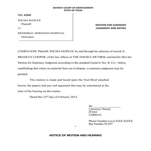 Motion and Notice- WRITING SAMPLE | PDF