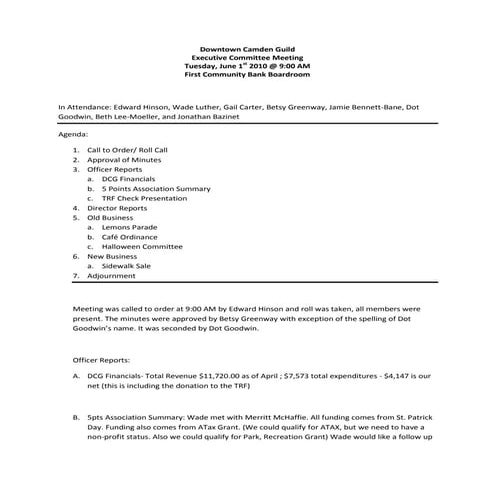 Dcg meeting minutes executive board 06152010