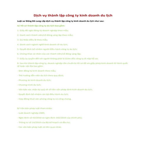 Dịch vụ thành lập công ty kinh doanh du lịch