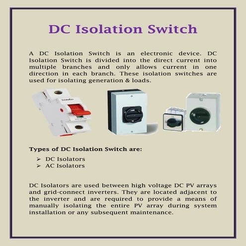 Dc Isolation Switch