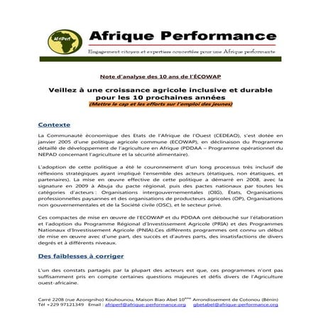 Note d’analyse des 10 ans de l’ÉCOWAP