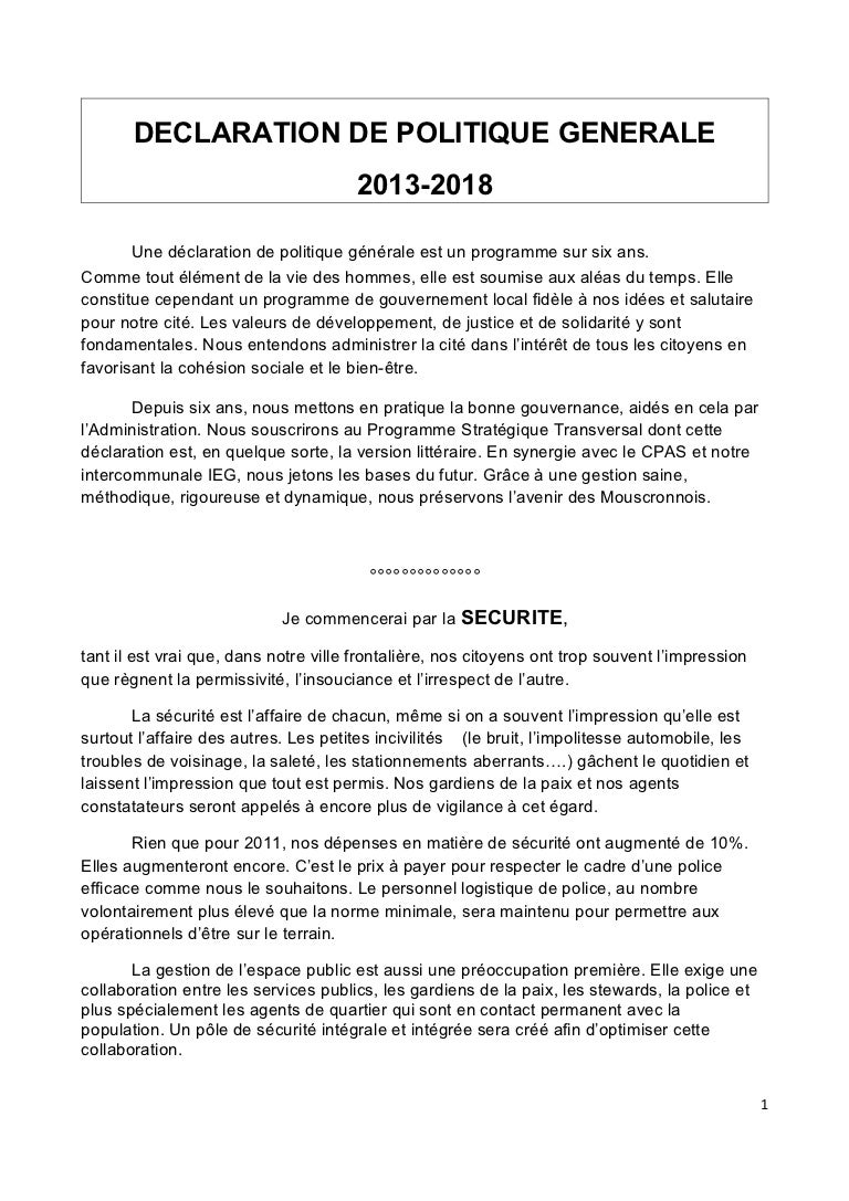 Déclaration de politique générale