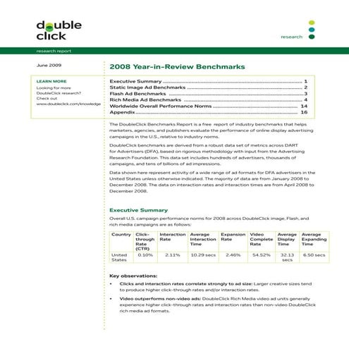 Online Display Advertising Benchmarks: DoubleClick Benchmarks Report