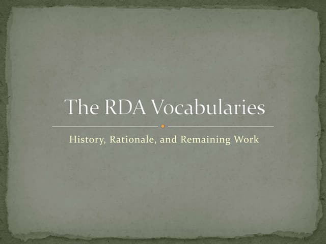 DCMI/RDA Task Group Report, DC-2010 Pittsburgh
