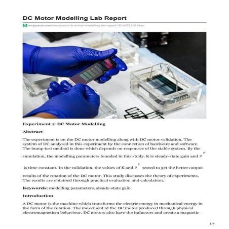 Dc motor modelling lab report