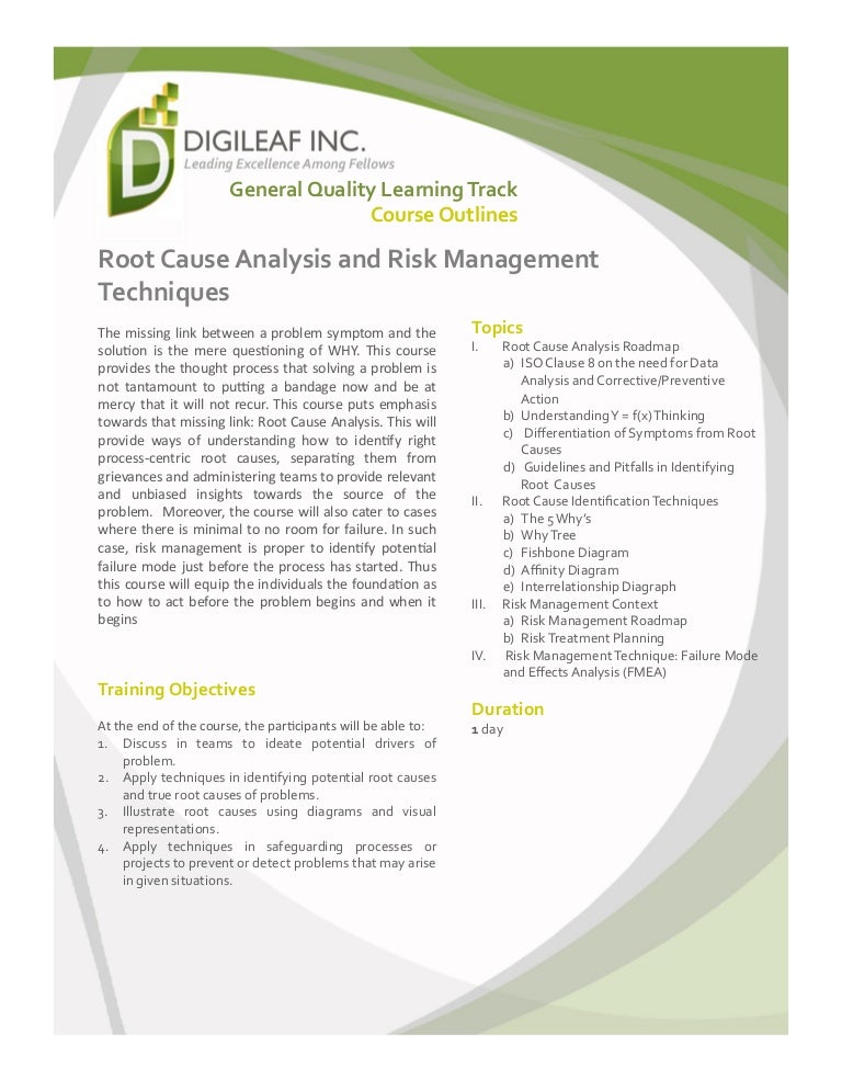 Root Cause Analysis And Risk Management Techniques Root Cause Analysis And Risk Management Techniques