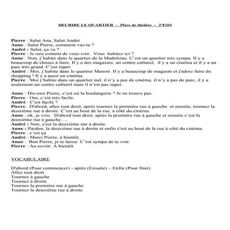Décrire le quartier - demander le chemin  pièce théâtre 2ºeso