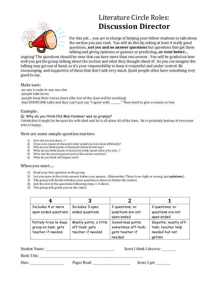 Discussion Director Sheet
