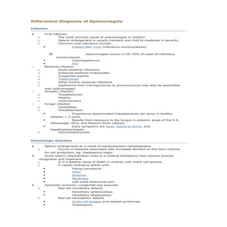 D/D for splenomegaly