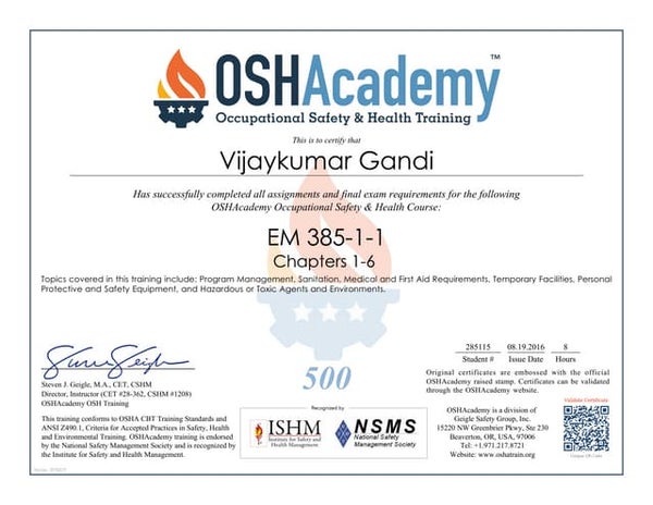 40-hour EM 385-1-1 Construction Safety Hazard Awareness
