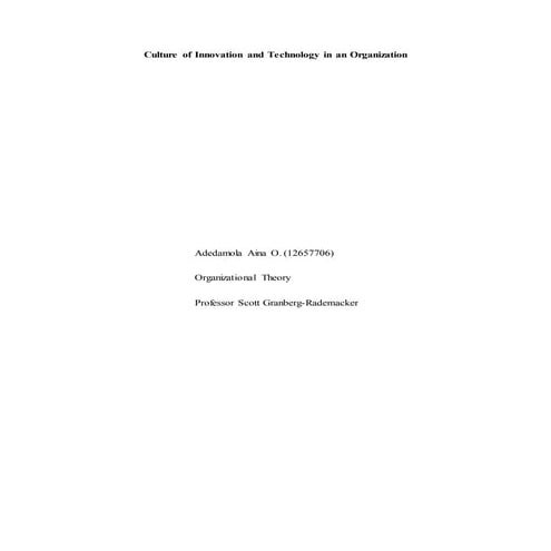 The importance of Innovation and Technology in Organizational Culture