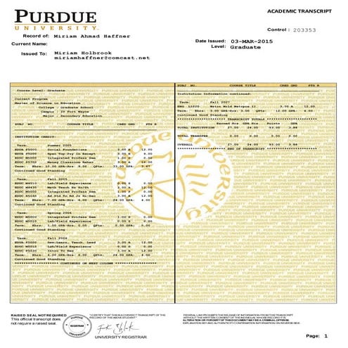 Purdue Transcript